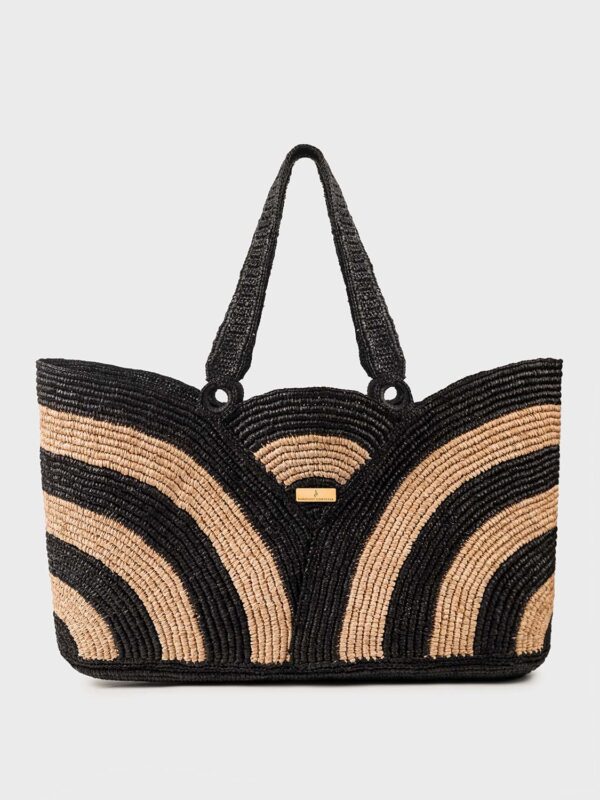 Strippy Blossom Handmade Raffia Bag